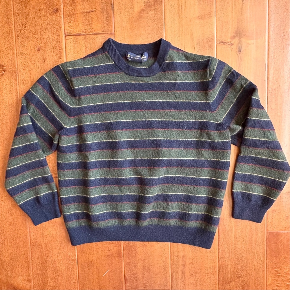 Brooks Brothers Merino Wool Striped Sweater, Boys L Blue Green
